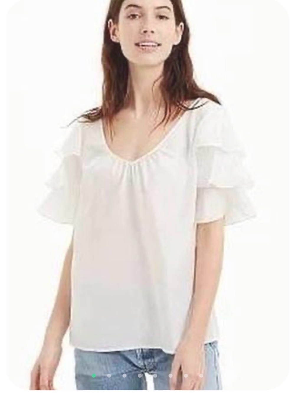 Club Monaco 100% Silk White Ruffled Sleeve Women's Top